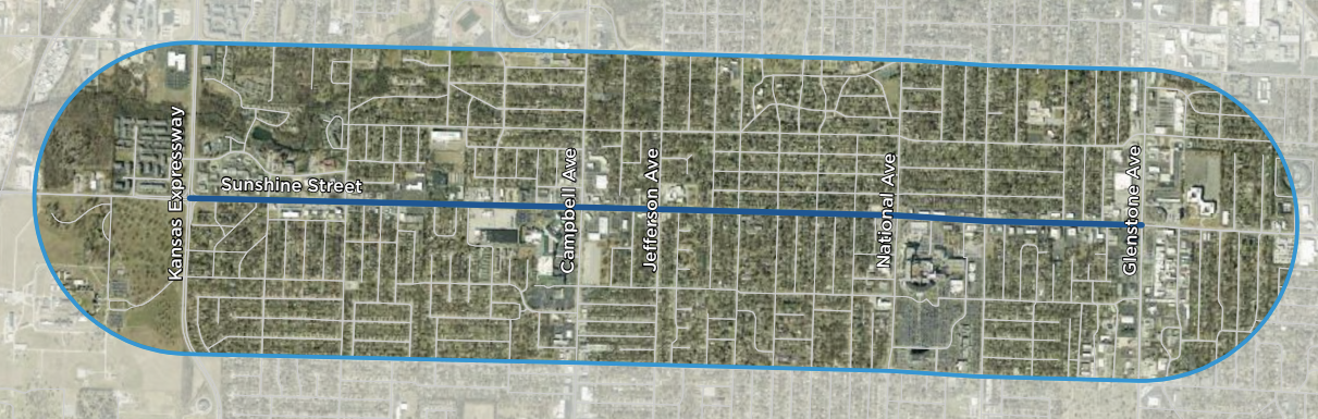 Map of Sunshine Street Corridor Study in Springfield, Missouri