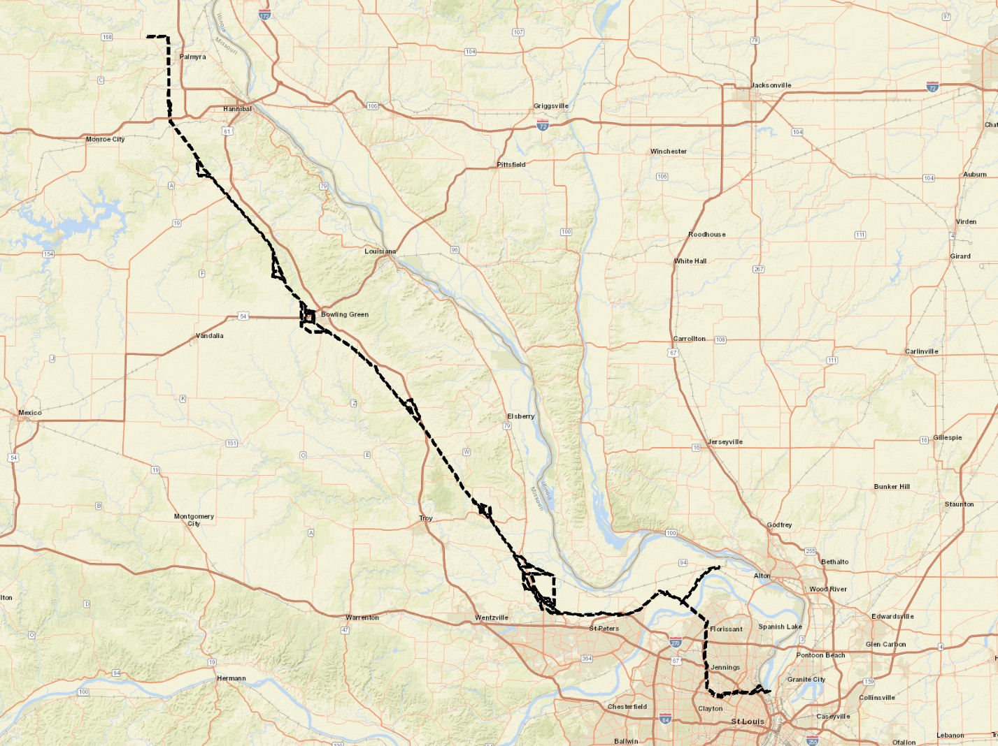 Map of Ameren Eastern Grid new 345 KV transmission line connecting Maywood to Belleau